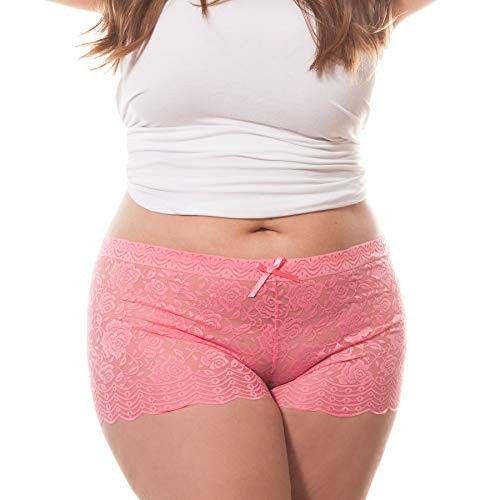 Barbra’s 6 Pack of Women’s Regular & Plus Size Lace Boyshort 4X-Large Plus Rose