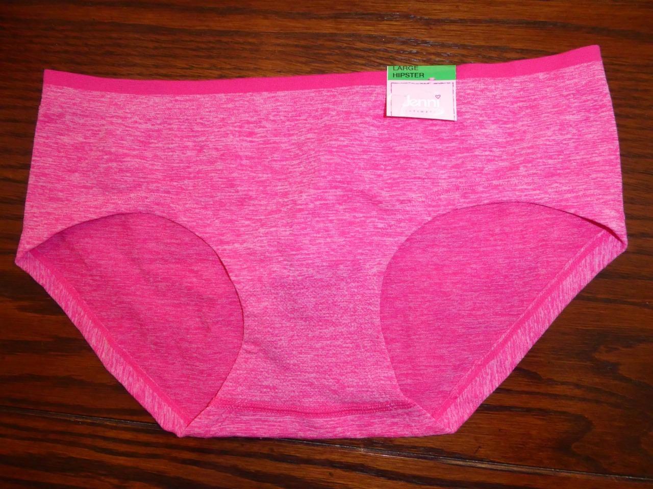 NWT JENNI NYLON POLY SPANDEX HIPSTER PANTIES PINK /WHT HEATHER L