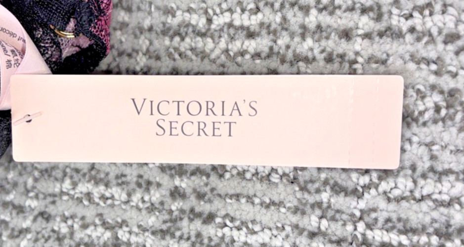 Victoria’s Secret Tease NWT Large Black Bow Embroider Adjustable Thong Panty