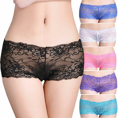 Women’s Lace Boy Shorts French Knickers See-Thru Sexy Soft Airy Gusset S M L