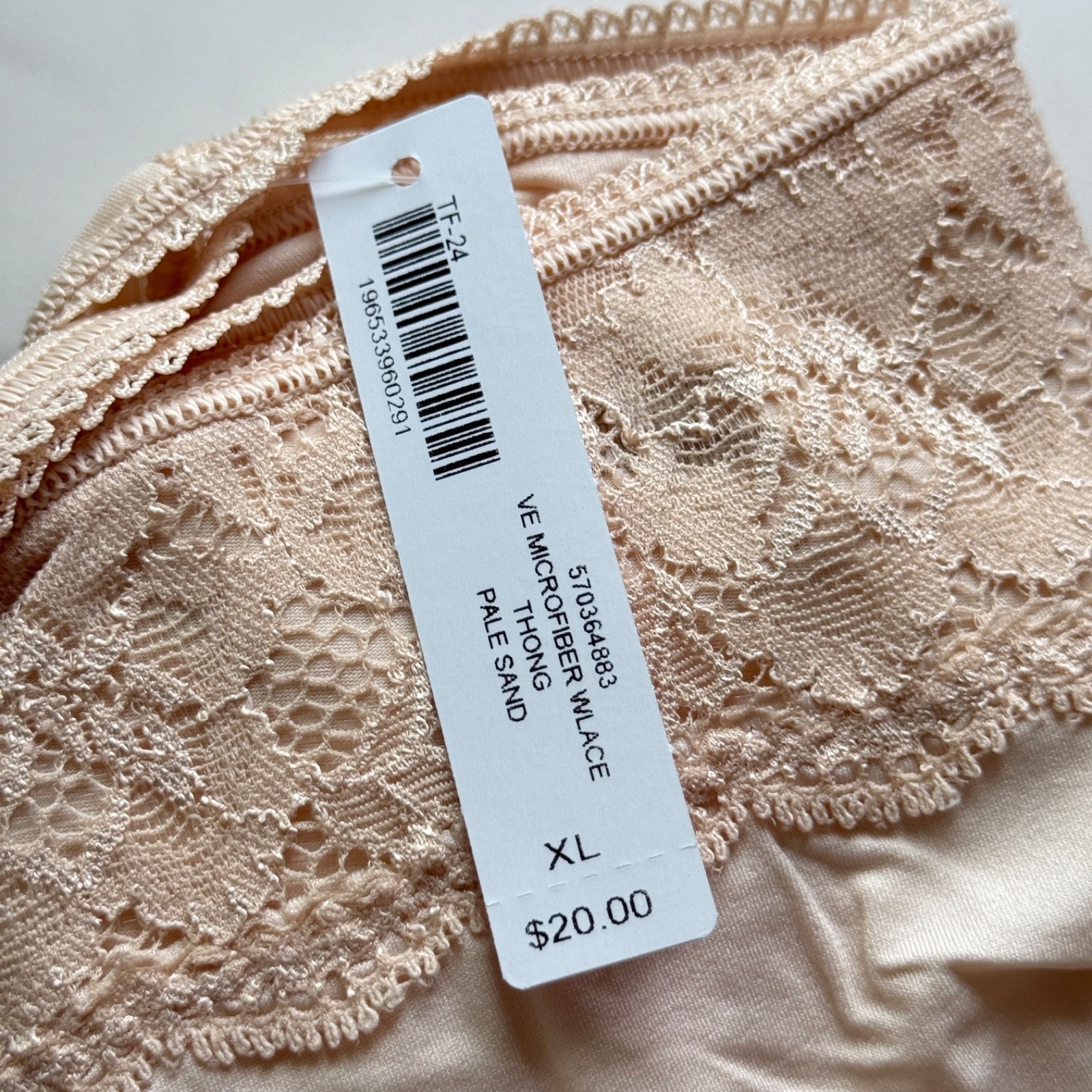 Soma Vanishing Edge Microfiber With Lace Thong Panty Pale Sand Size XS/S/L/XL