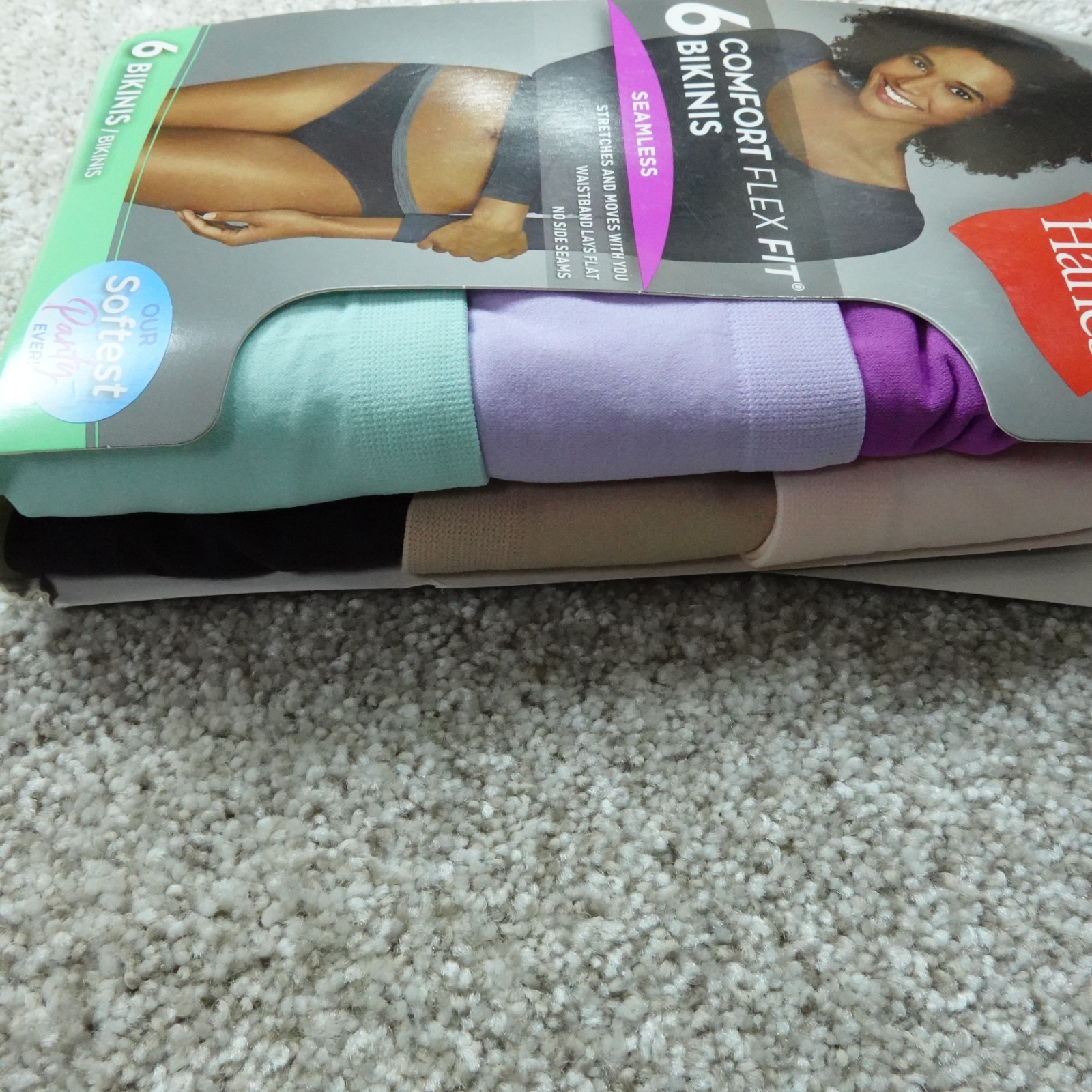 Hanes Underwear Womens 7 Large Bikinis Solid Comfort Flex Fit Seamless 6 Pairs