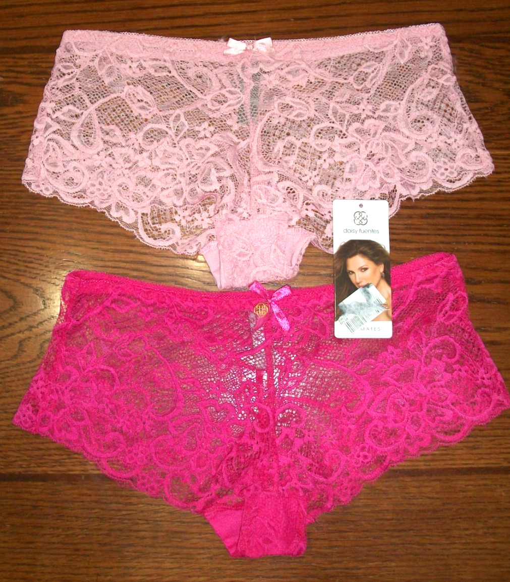 DAISY FUENTES S LOT 2 SHEER PINK STRETCHY LACE CHEEKY BOYSHORT PANTIES UNDERWEAR