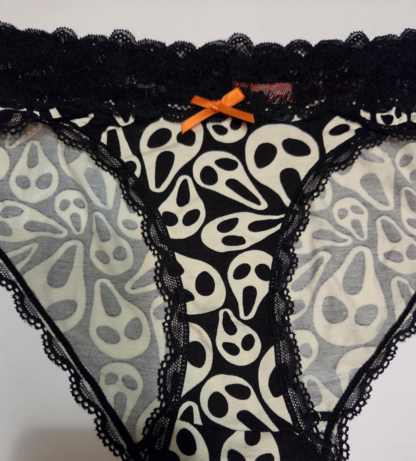 Splendies Panties Womens Large Black Ghost Print Lace Bikini Briefs Halloween