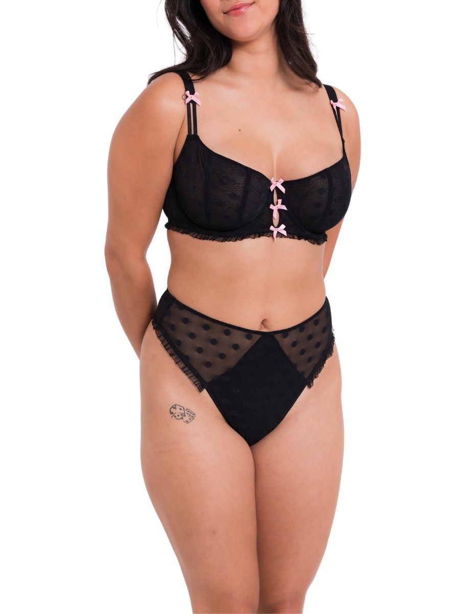 XS (8) Curvy Kate Frill Me High Waisted Thong Semi Sheer Knickers Brief Lingerie
