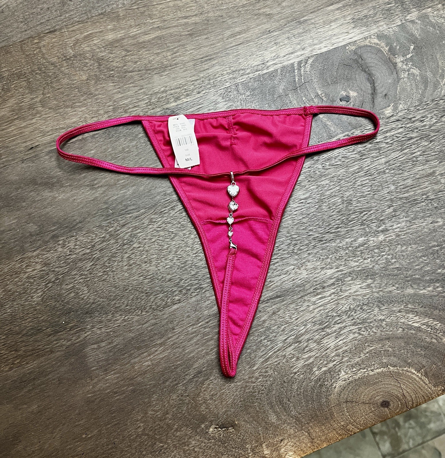 NWT Victoria’s Secret Pink Silky Embellished Heart Gem Chain V-String Panty M/L