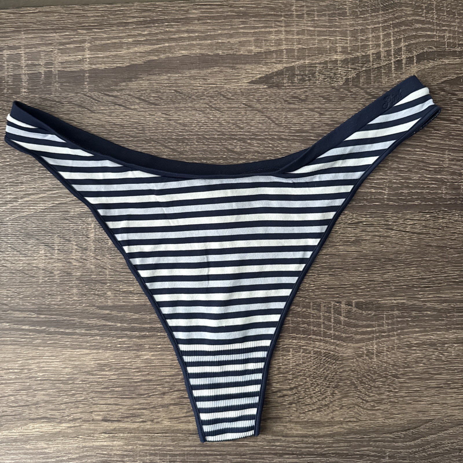 Pink By Victoria’s Secret, Medium Blue Stripe Stretch, Smooth Thong Panties