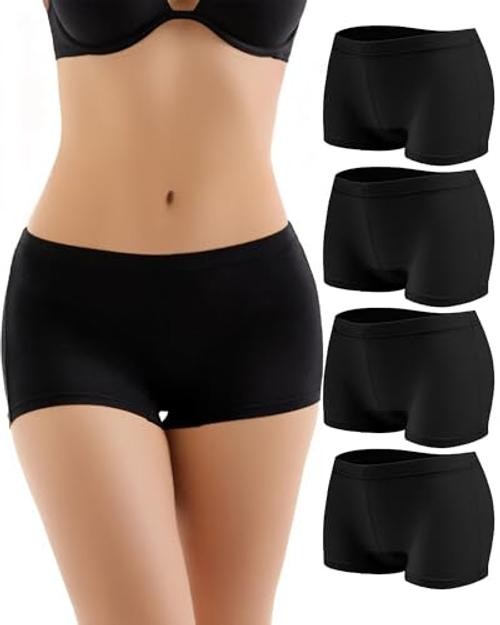 4 Pack Women’s Cotton Boyshorts Panties Boxer Briefs for Ladies Small Black
