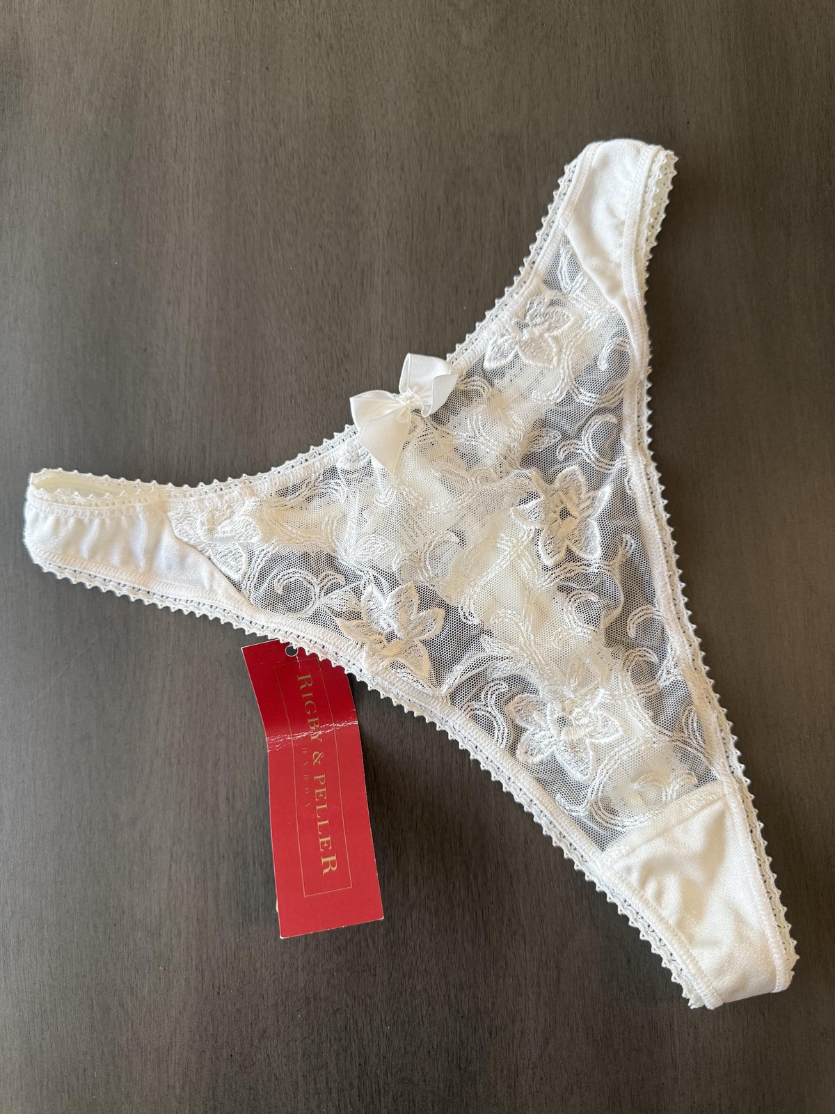 Rigby & Peller Thong Womens Large White Opera Swiss Lace Made in England 1070