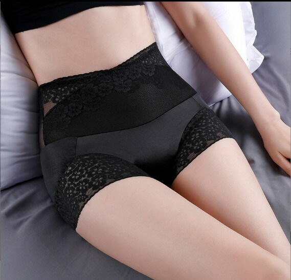 Women High waist Briefs Mesh Floral Ice silk Panties Plus size Underpants 90371