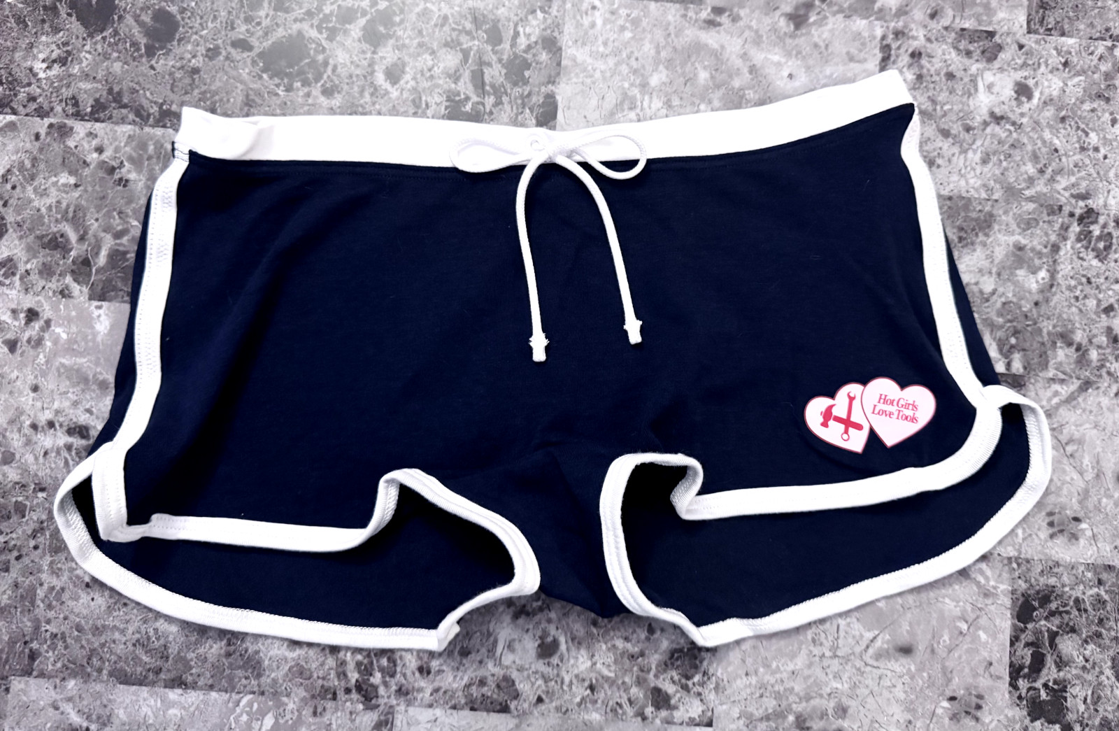 NWT VICTORIA’S SECRET PINK NAVY BLUE HOT GIRLS LOVE TOOLS DORM BOYSHORT PANTIES