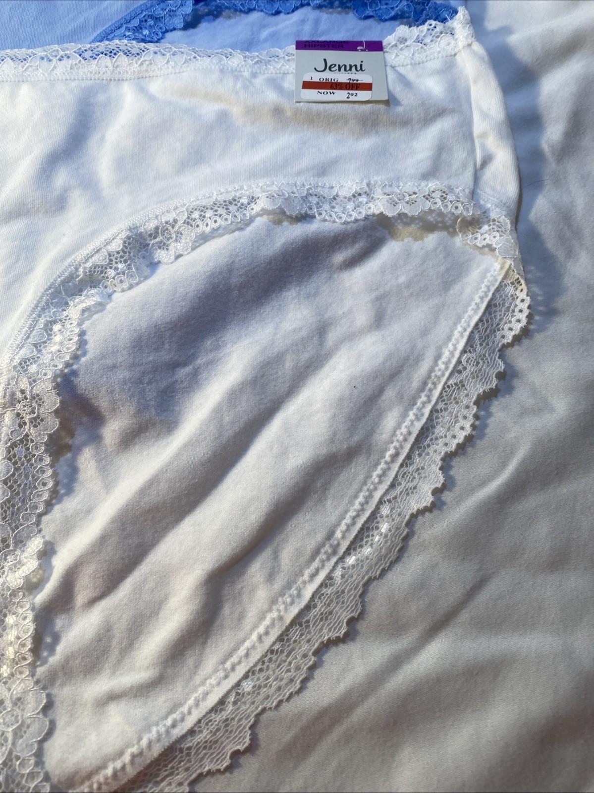 2 Jenni Intimates Lace Trim Hipster Underwear 1 White & 1 Baby Blue New W/Tag