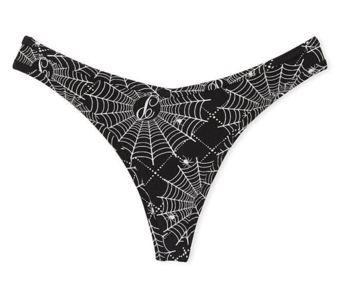 Halloween L VS PINK Cotton Thong Panty Spider Webs Spooky Holiday Panty NWT