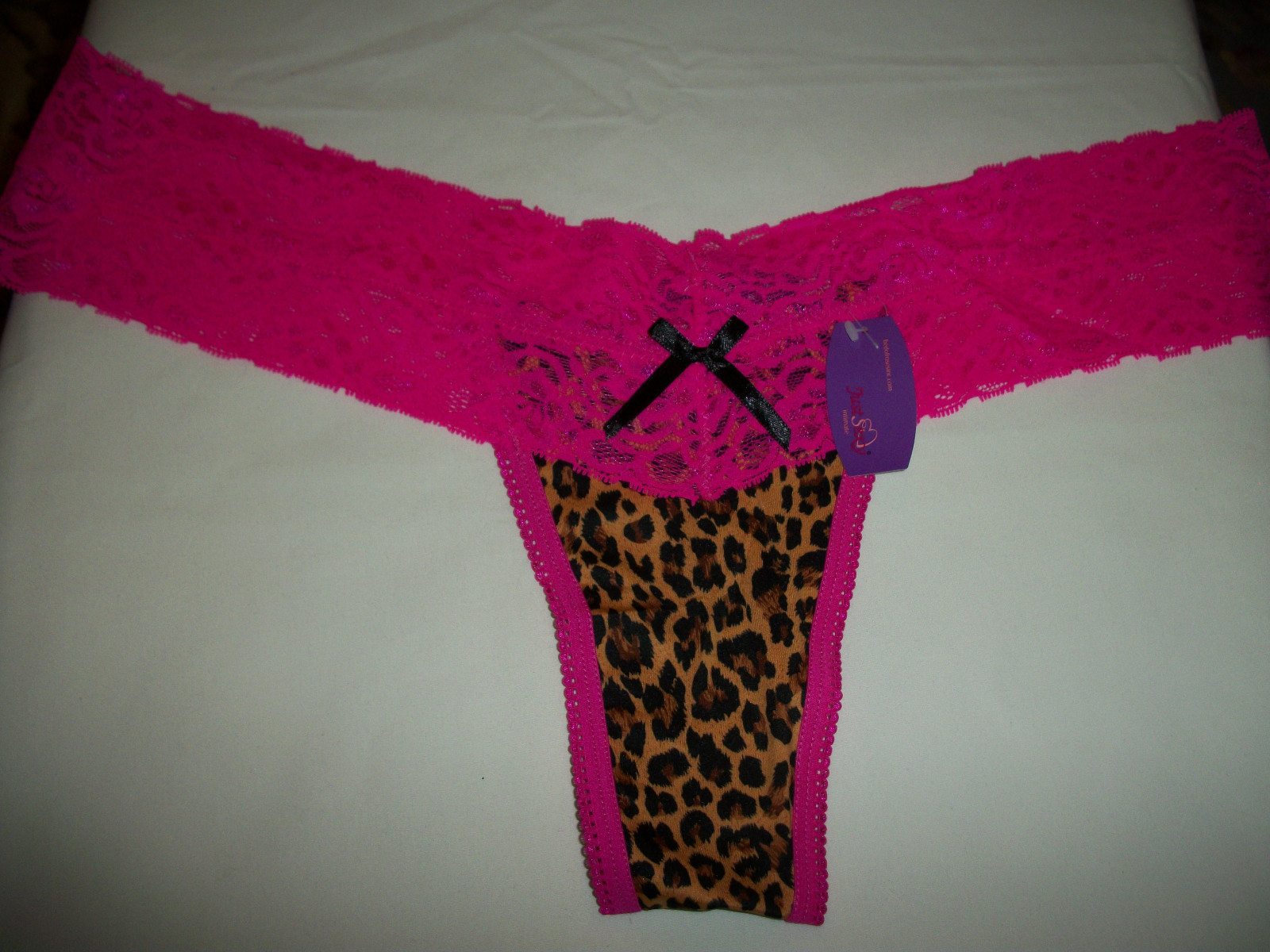 LADIES THONG BRIEF PANTY SIZE 9 / 2X LEOPARD W/ PINK LACE BY JUST SEXY INTIMATE