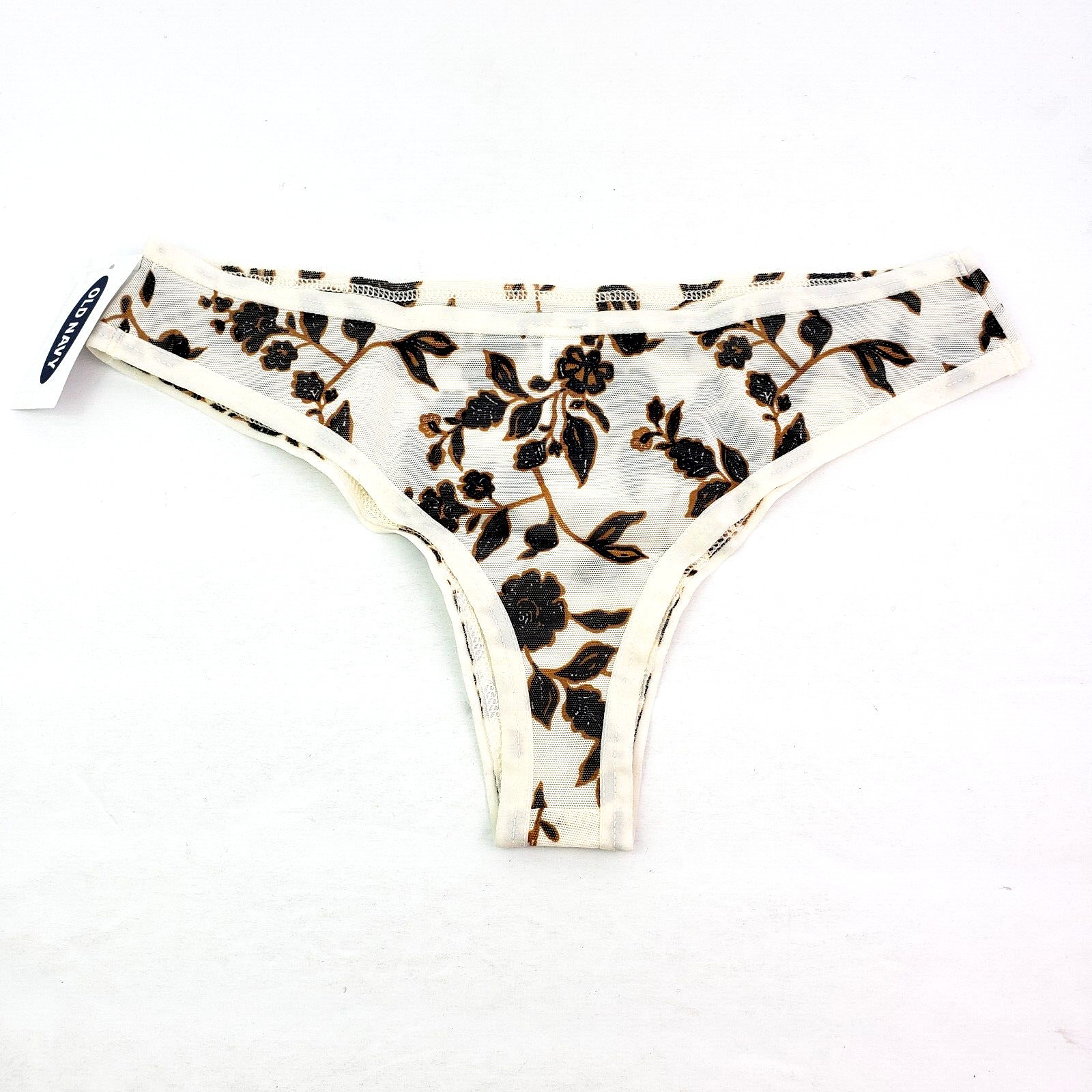 Old Navy Womens Size XS Cream Floral Mesh Cheek Thong Panties Underwear