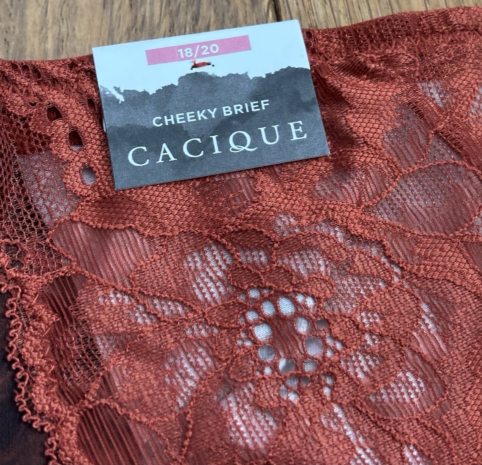 Plus Size 18/20 Lane Bryant Cacique Cheeky Brief Panty Red Orange Leopard Lace