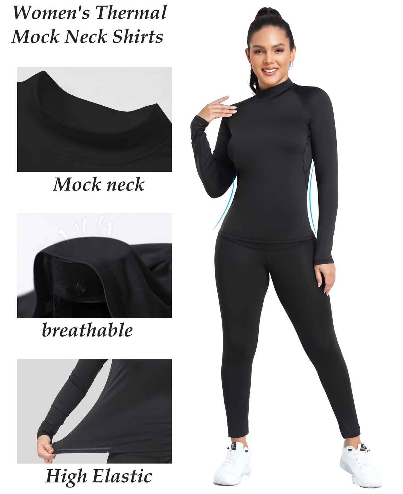 4 Pack Women’s Thermal Shirts Fleece Lined Mock Turtle Neck Tops Compression …