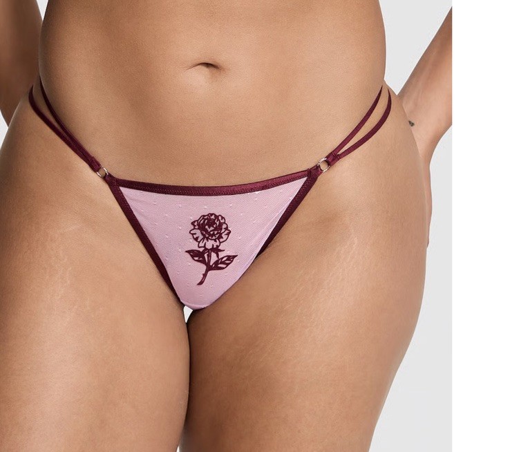 VICTORIA’S SECRET “PINK” Mesh Strappy Wild Rose PINK LOLLIPOP V-String X-SMALL