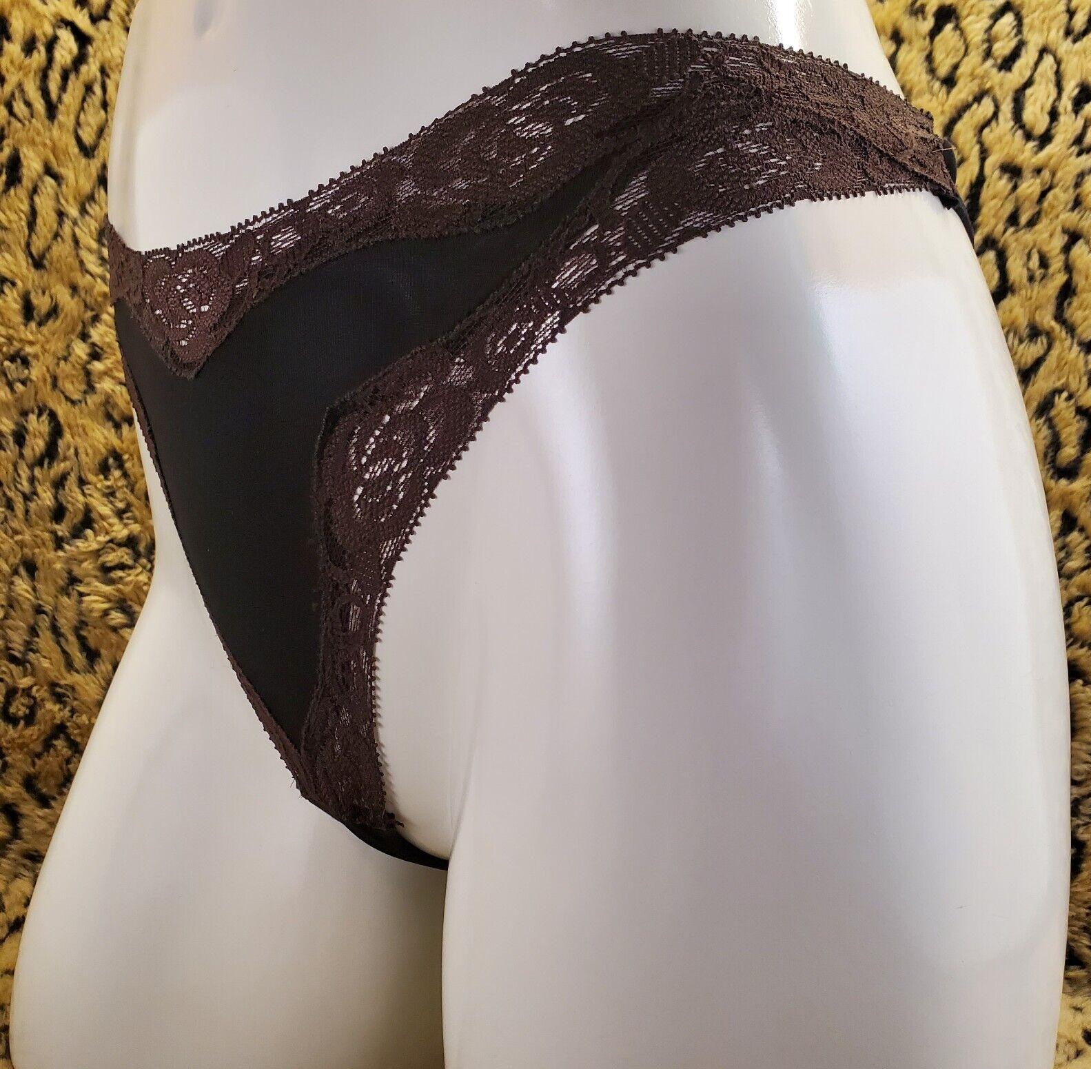 SOPHIE B. Black Brown Floral Thong Panty S 5 Sexy