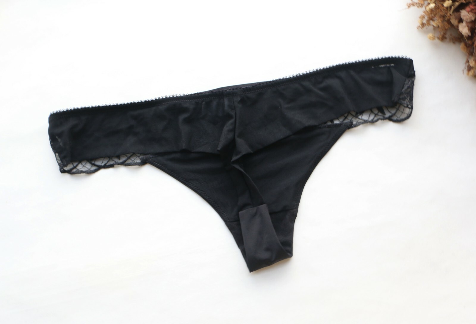 Women Thong smooth&embroidery Underwear Hipster G-string Panties Black M-2XL-4XL