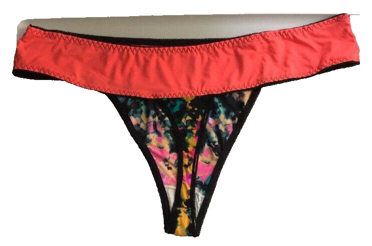 Electric Orange Thong Panties Size 4X/11 Multi Colored Floral Body Solid Waist