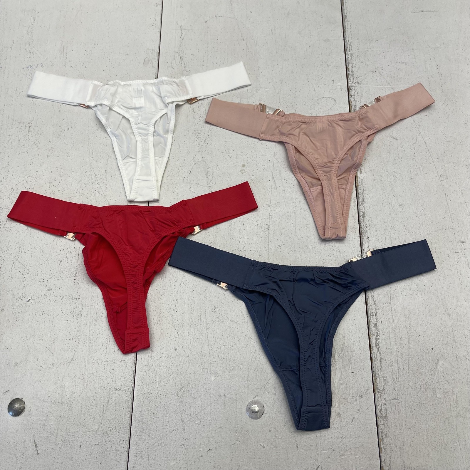 Collections Thong Panties Womens Large Multicolor Buckle High Leg Stretch 4 Pack