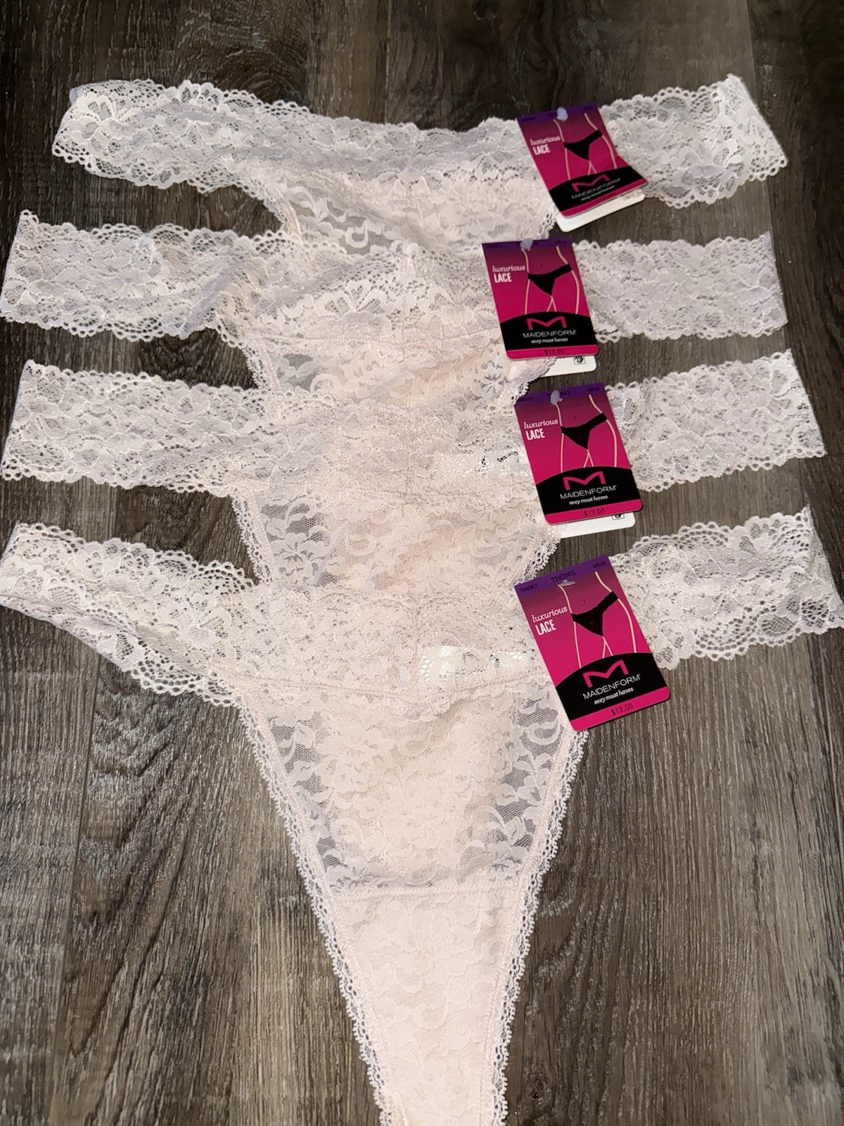 Maidenform ~ 4-Pair Women’s Lace Thong Underwear Nylon Blend ~ 2XL/9