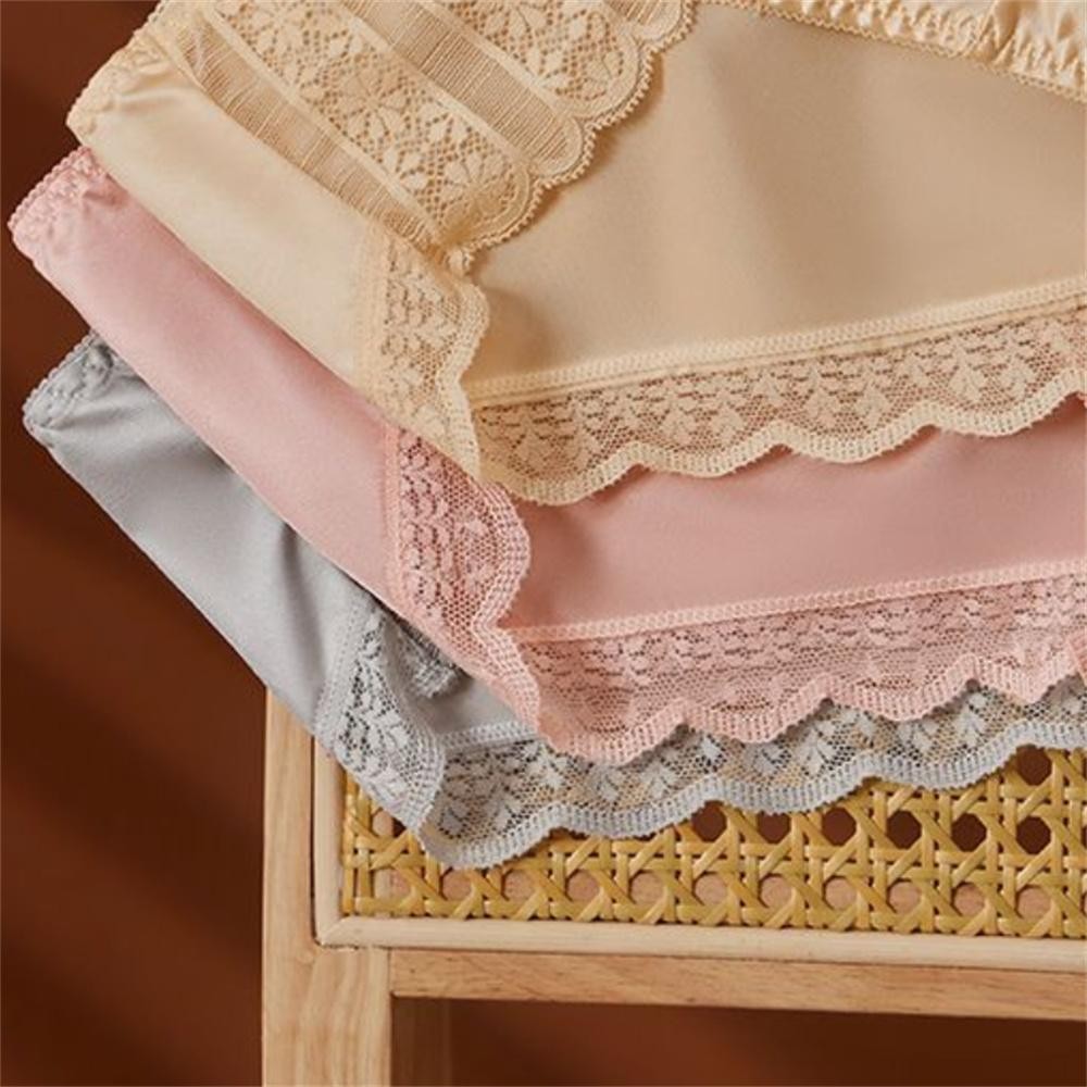4pcs Women Luxury Ice Silk Smooth Glossy Satin Underwear Sexy Lace Thongs