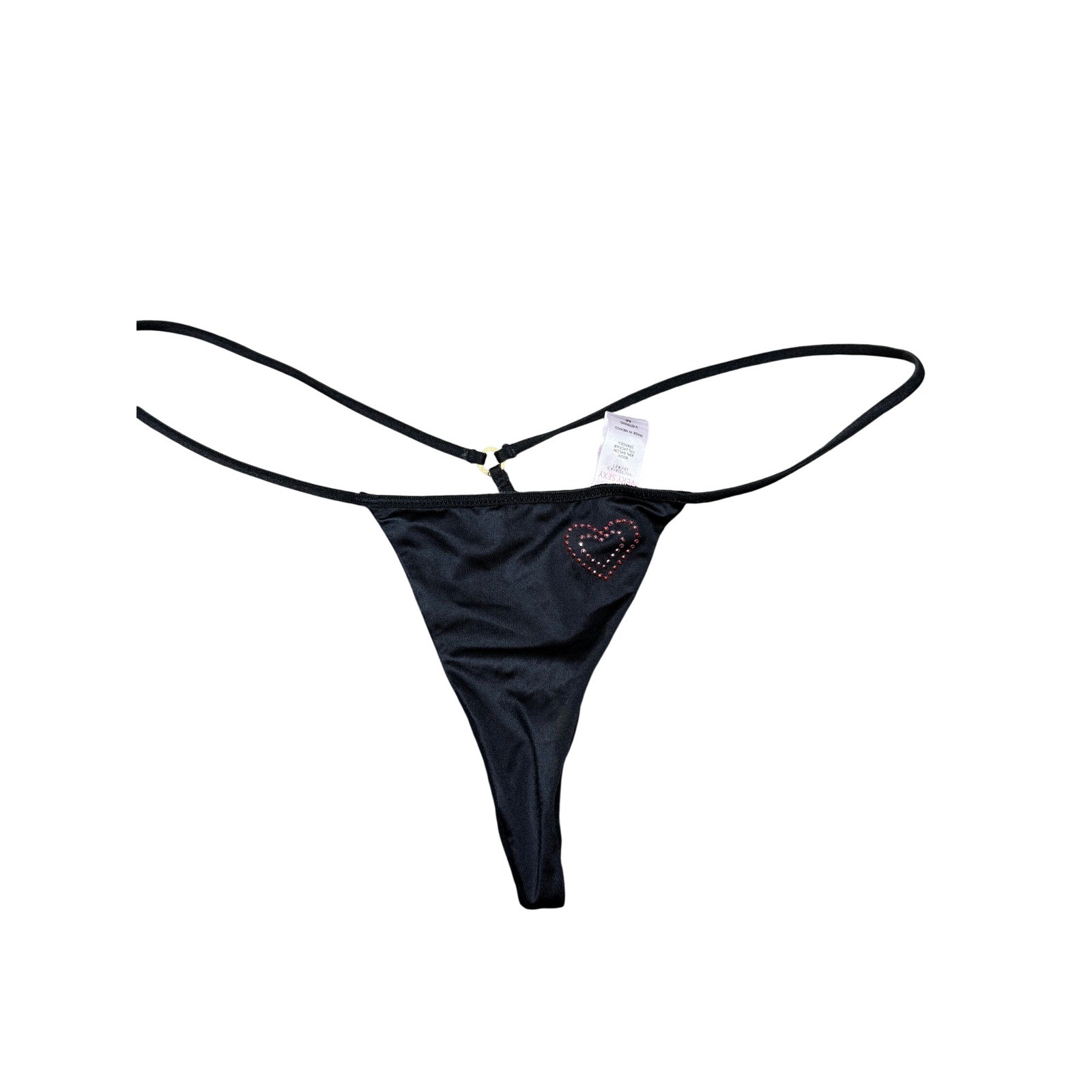 Victoria’s Secret Very Sexy V-String Panty Black Rhinestone Heart Y2K 2000s Med