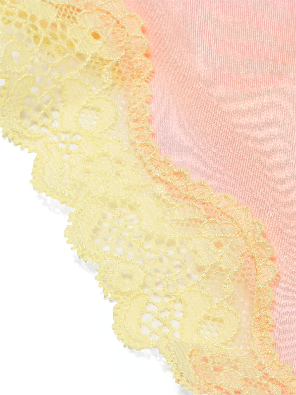 S Lt Pink Satiny w NEON Citron Lace TEASE Victoria’s Secret HighLeg Thong Panty