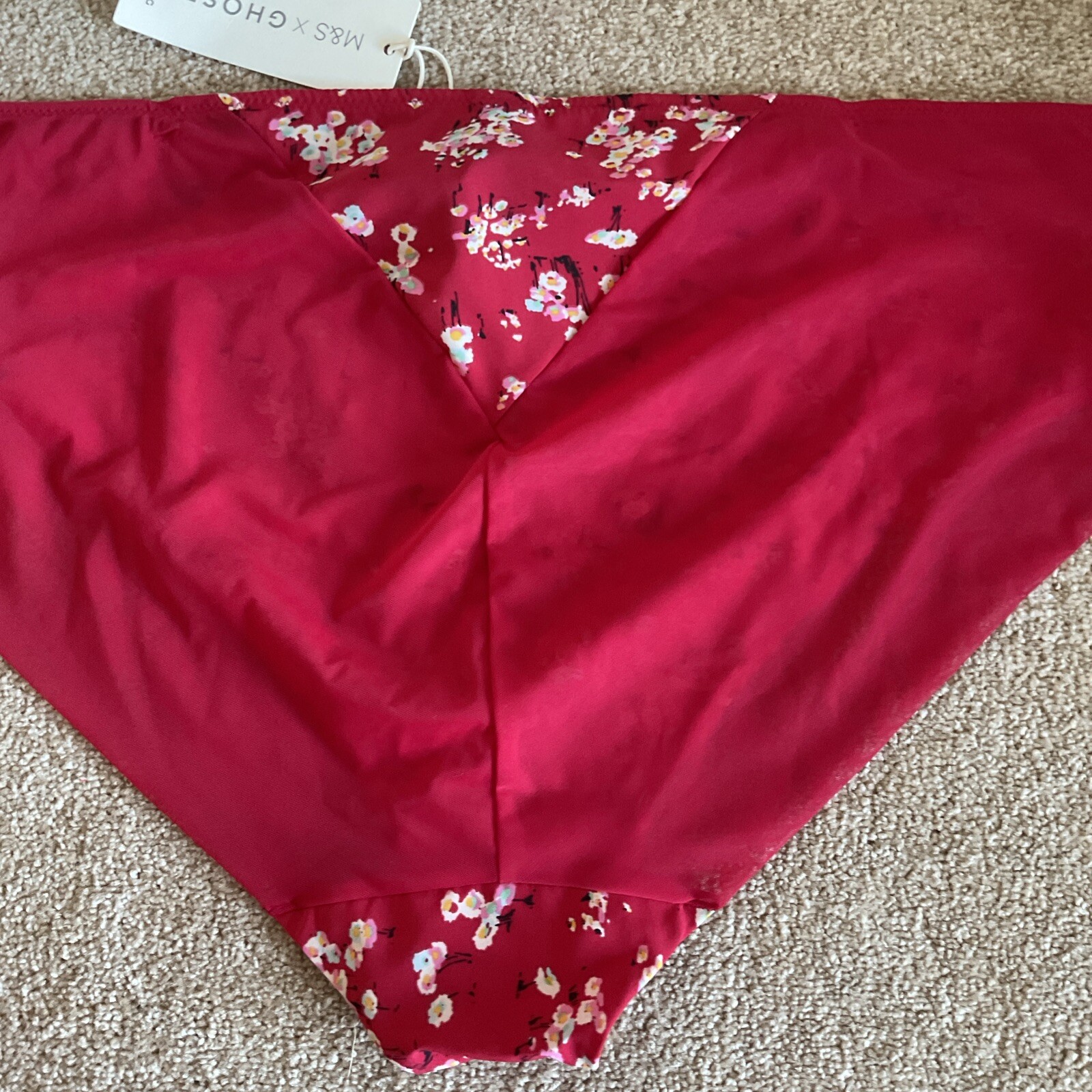 M&S Size 22 X Ghost Pretty High Leg Knickers Dark Red Mix Floral Soft