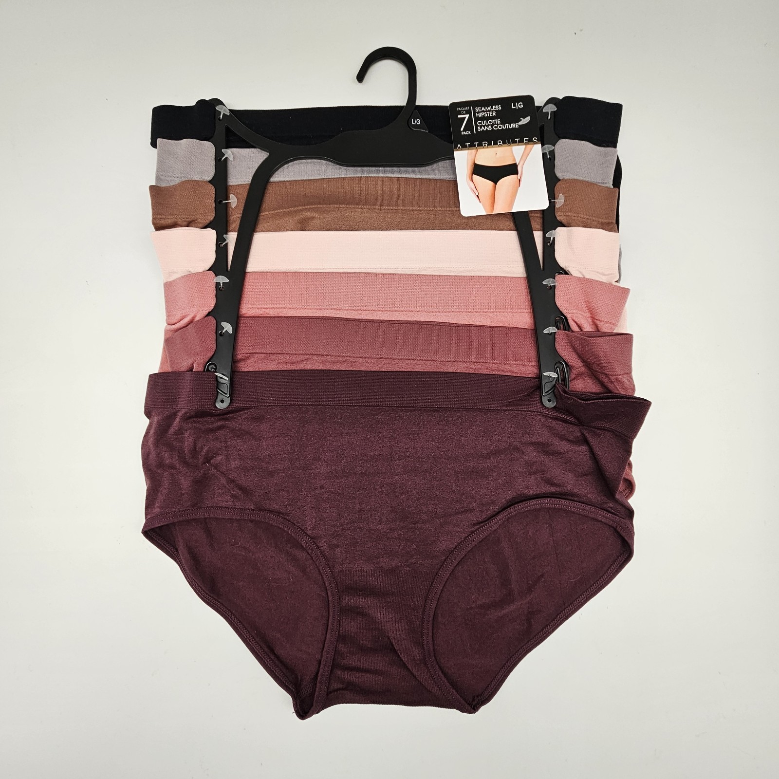 7 Pack SEAMLESS HIPSTER Panties Women’s L XL Assort Black Gray Brown Pink Wine
