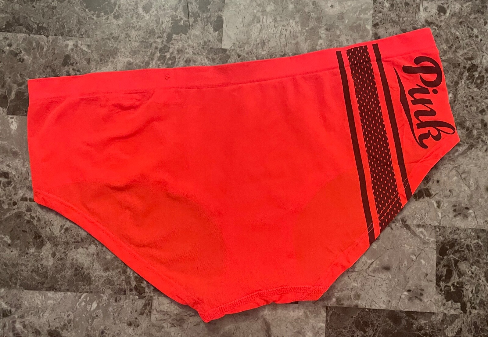 NWT VICTORIA’S SECRET PINK L ORANGE LOGO STRIPE SEAMLESS RARE HIPSTER PANTIES