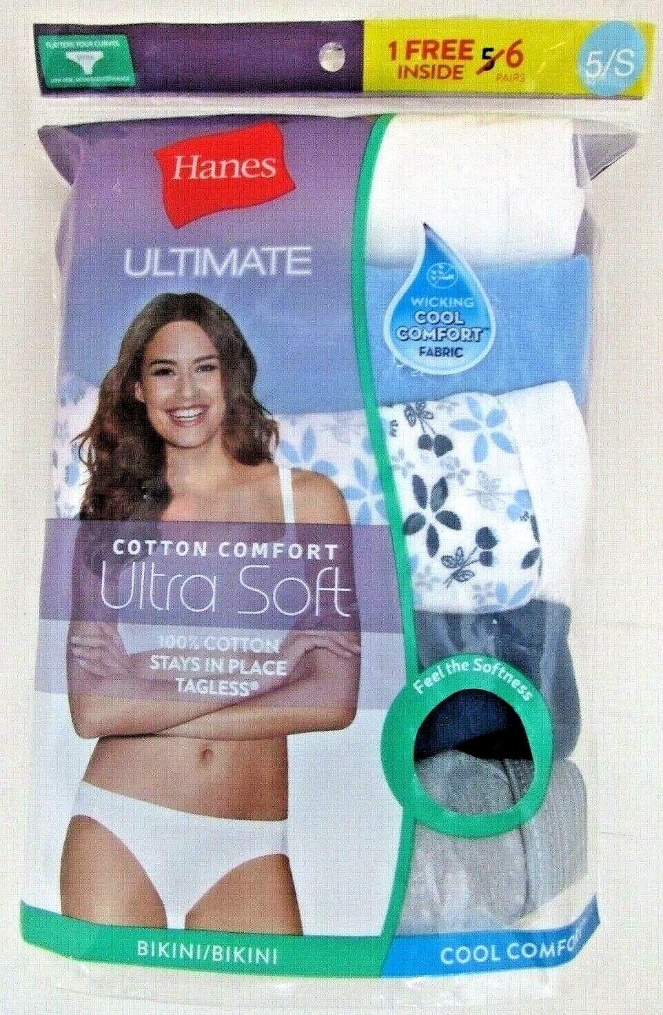 HANES Cool Comfort UltraSoft Tagless Bikini 42HUC6 Blue/Wht/Grey 6Pk SZ 5 to 9