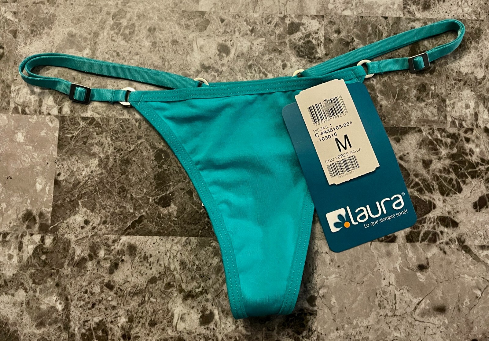 NWT LAURA MEDIUM TEAL GREEN SMOOTH SILVER ADJUSTABLE STRAP RARE THONG PANTIES