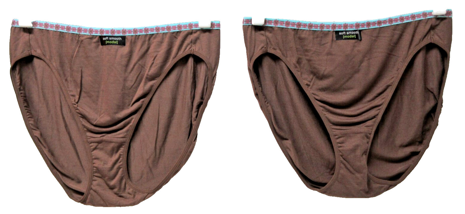 NEW! 2 Pairs HUE d’LUXE Hi-Cut Soft Smooth Modal Panties Chocolate Sz 7