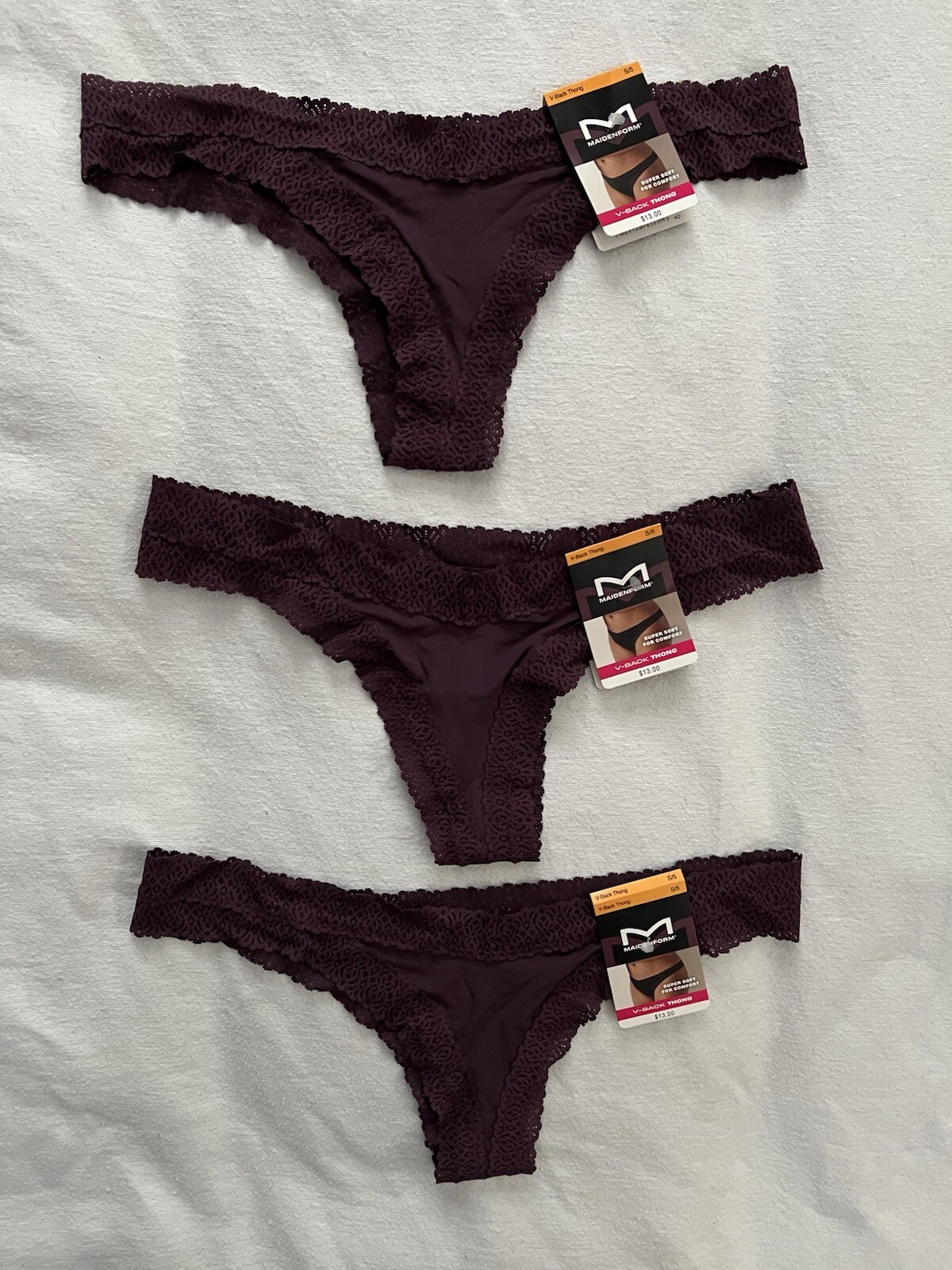 NEW Maidenform DMMVBT Quartz Purple V Back Thong 3 Pair Small 5 Women’s Thong