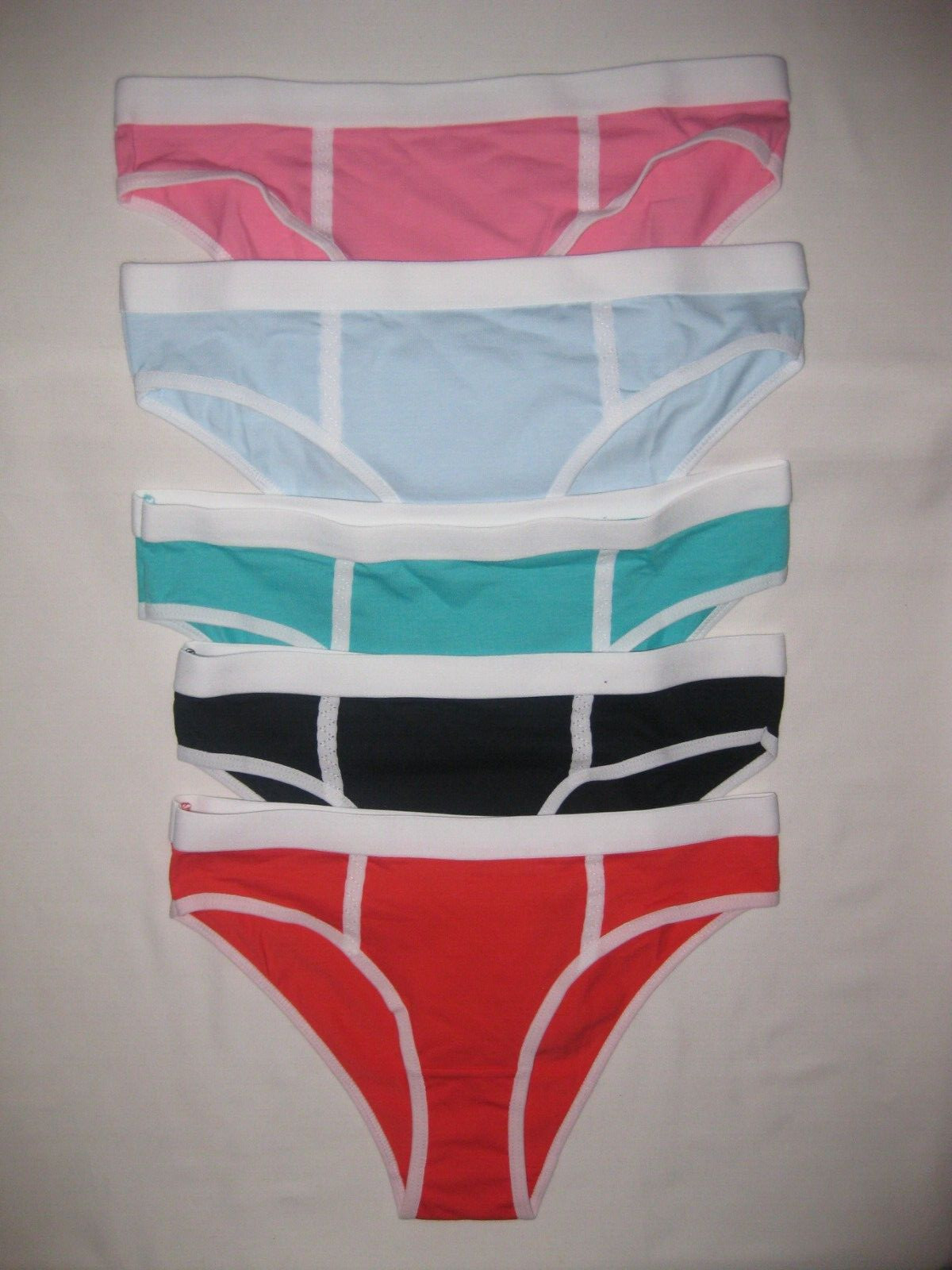 Shein 5pk contrast trim 80s aesthetic bikini panties S red/black/pink/blue/mint