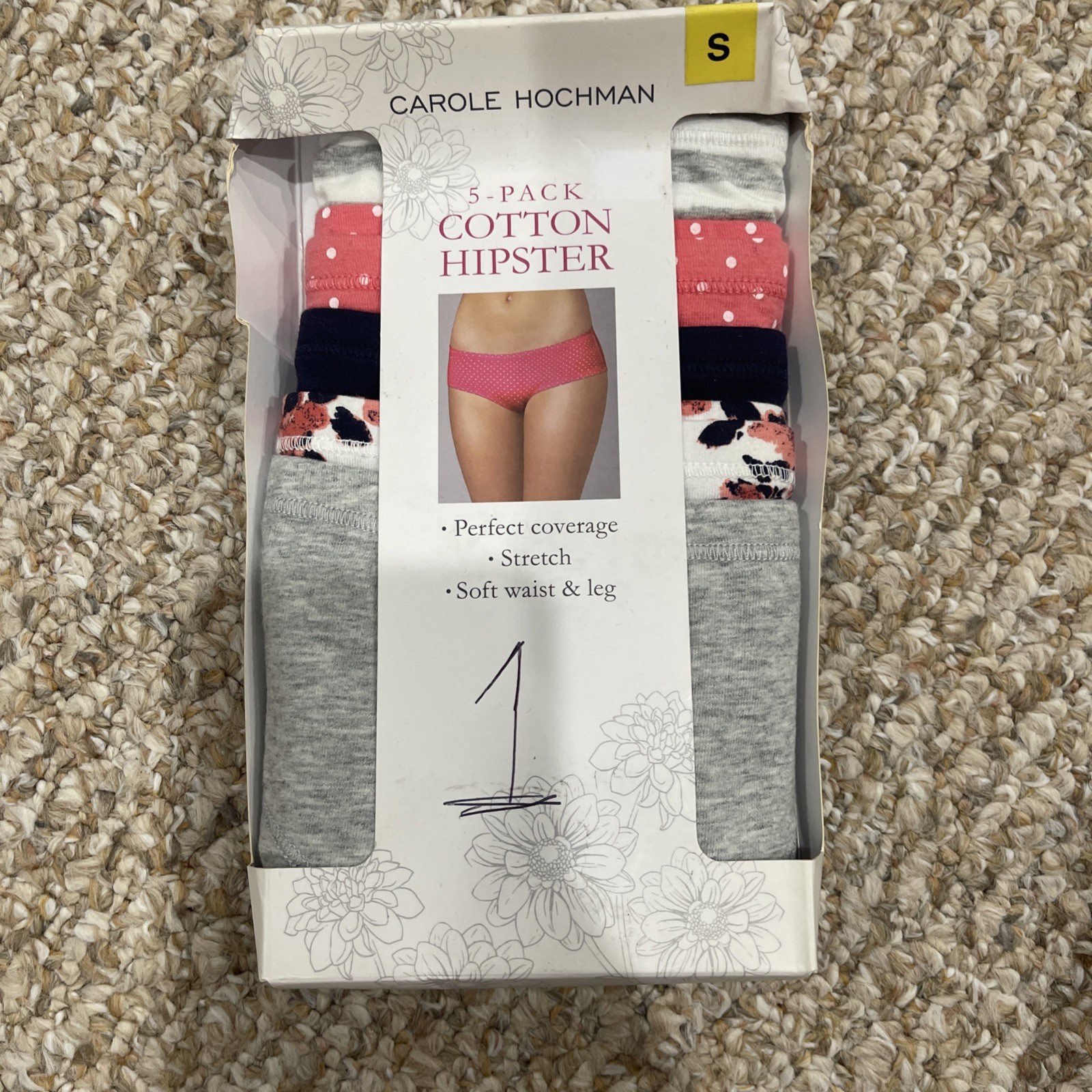 Carole Hochman Womens Size Small 5 Pack Cotton Hipster Stretch Soft Waist New