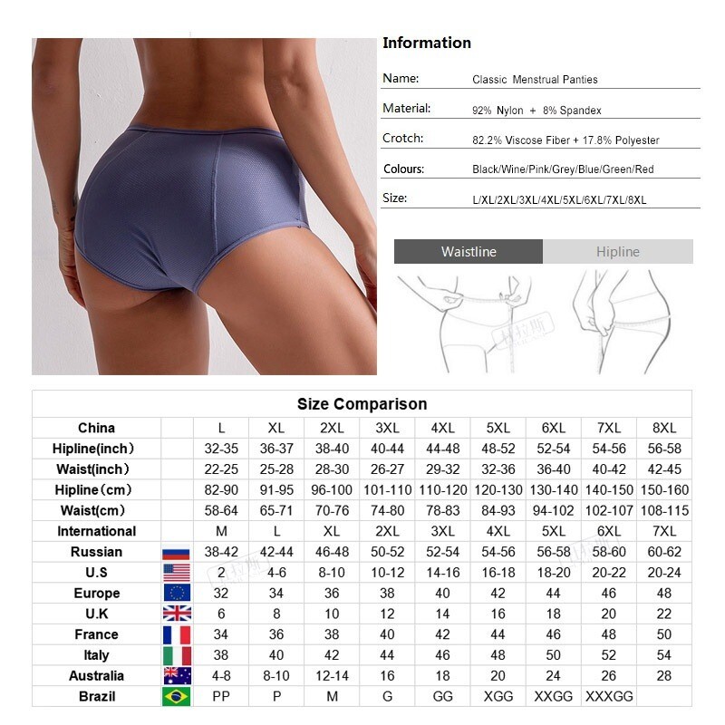 Plus Size Leakproof Menstrual Panties Physiological Pants Women Period Underwear