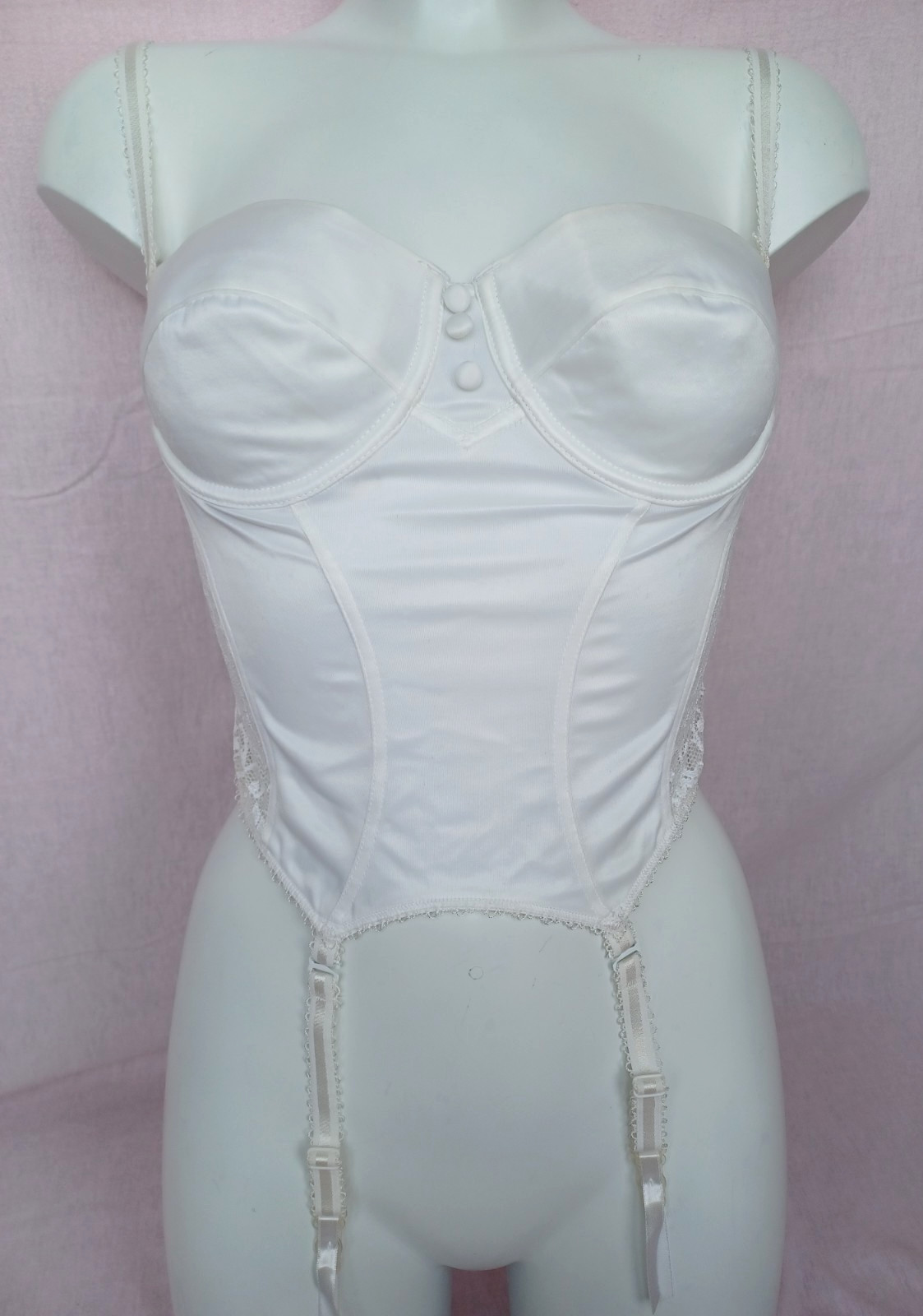 PANACHE Lingerie Beautiful Cream Smooth Satin Side Lace Suspender Basque Sze 32C
