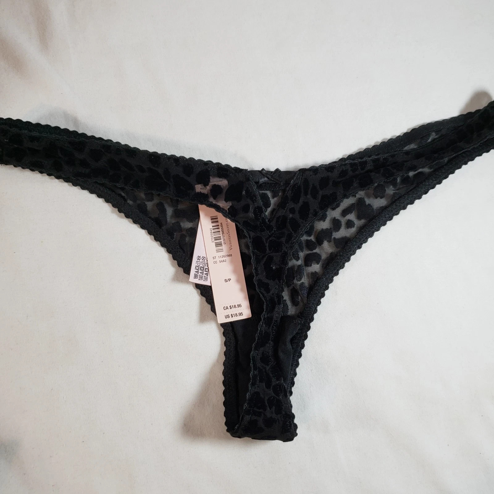 Victoria’s Secret Flocked Leopard High-Leg Thong Black Sheer Mesh