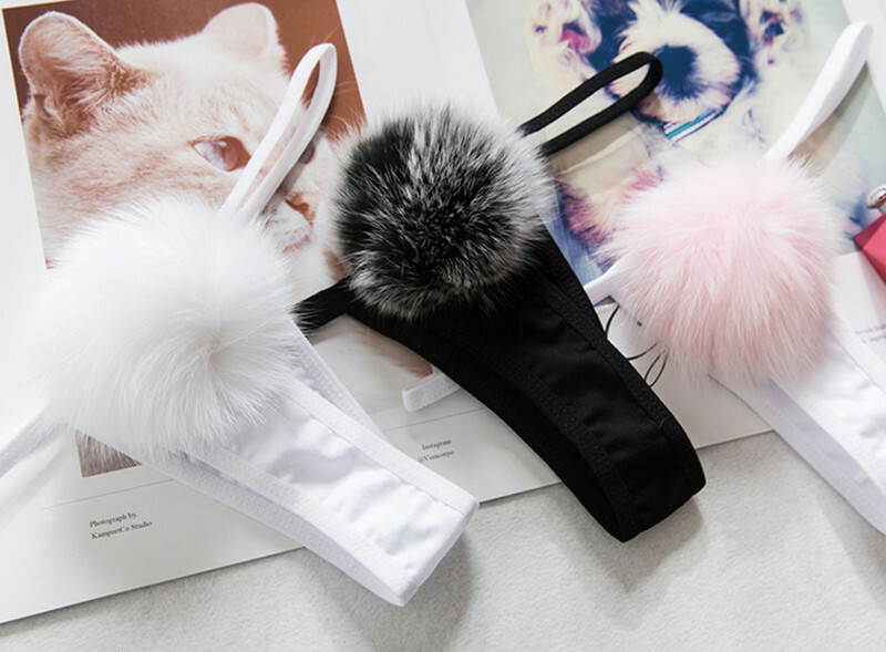 Sexy Womens Japanese Thong Pantie G-String Harajuku Cute Pompom Fur Ball Bikini