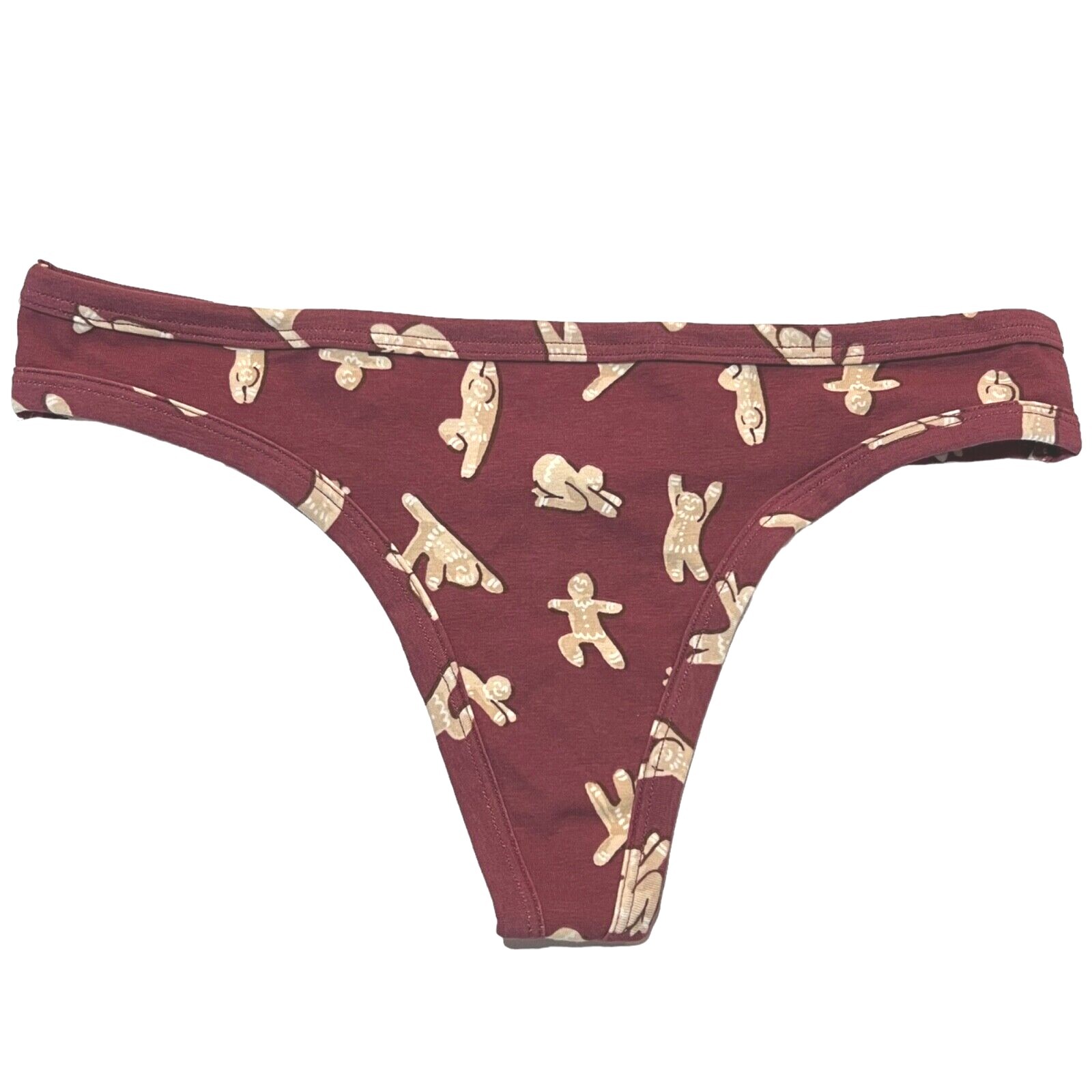 NWT AERIE Thong Sz M-L Purple Gingerbread Men Cotton Jersey