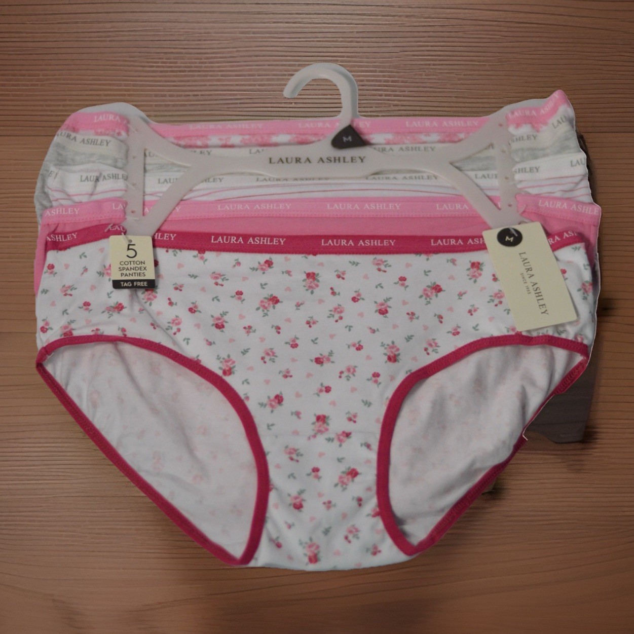 Laura Ashley Women Brief Panties Floral Solid 5 Pair LS9540 Sz M Retails $48