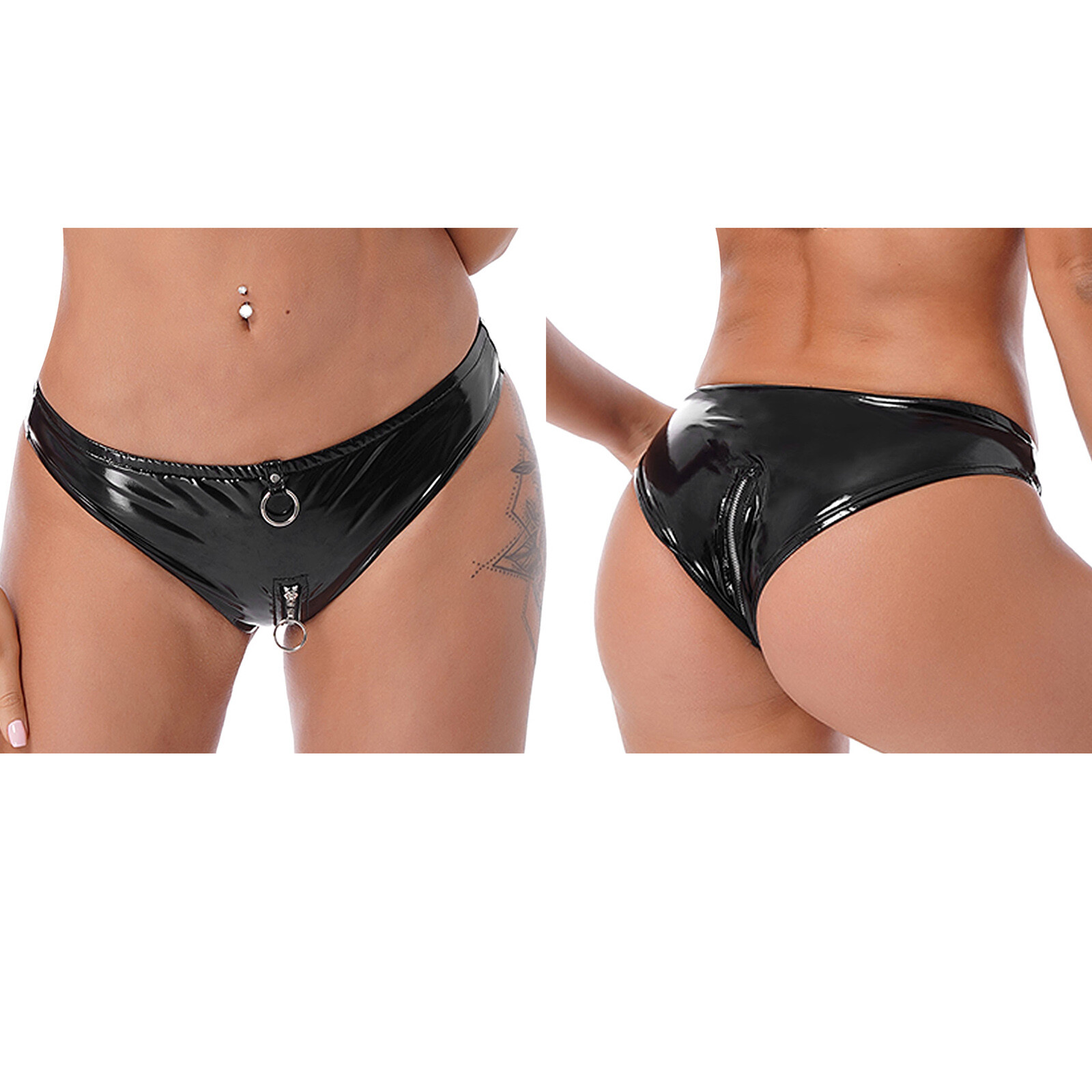 US Womens Latex Faux Leather Panties Zipper Briefs Shorts Underwear Club Costume
