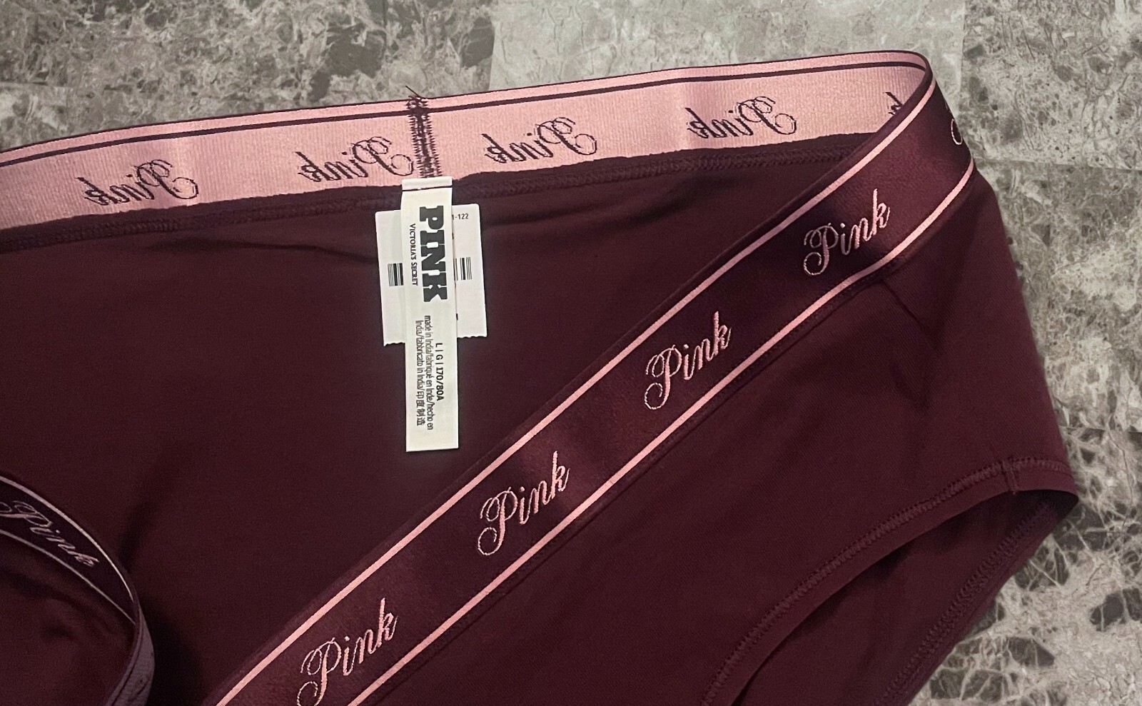NWT VICTORIA’S SECRET PINK LARGE MAROON LOGO THICK WAISTBAND HIPHUGGER PANTIES