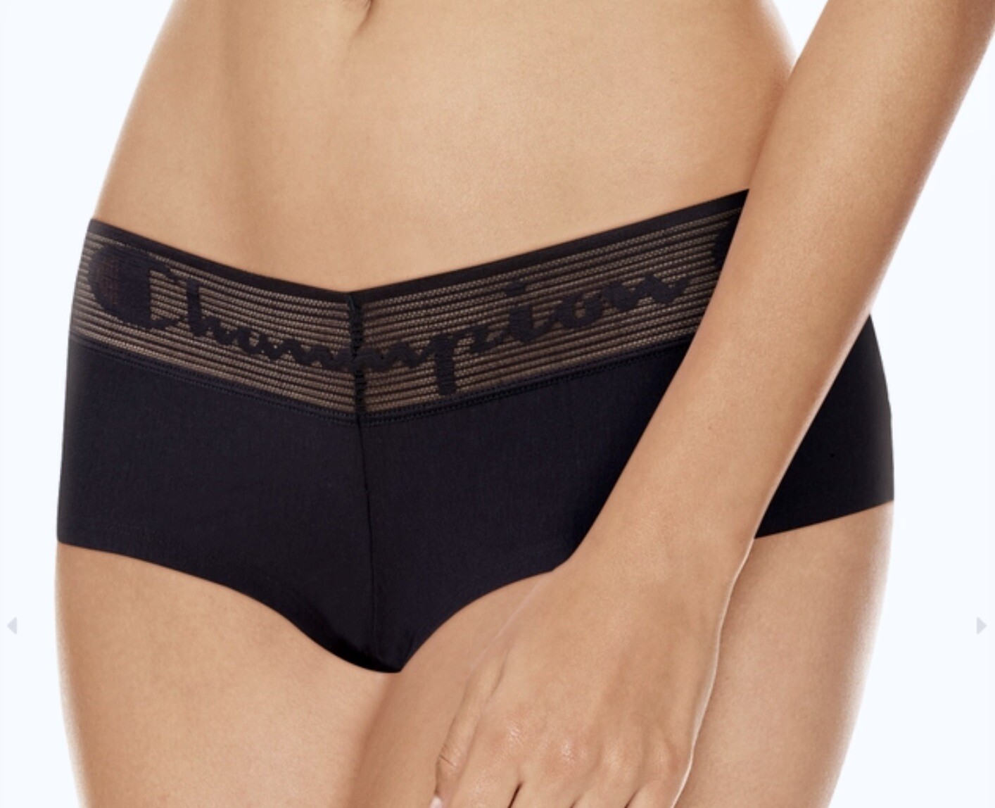 CHAMPION Wide Lace Logo Waistband Black Girl BoyShort Panty Womens S M L XL 2XL