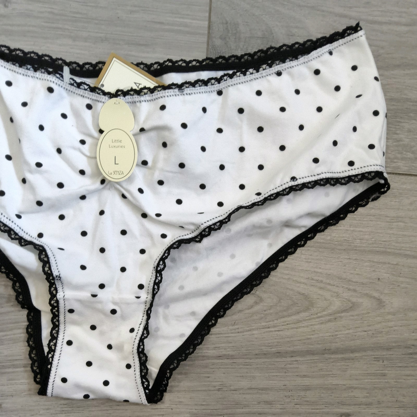 BNWT Vintage La Senza Black & White Dalmation Spot Shorts Style Panties Sz Large