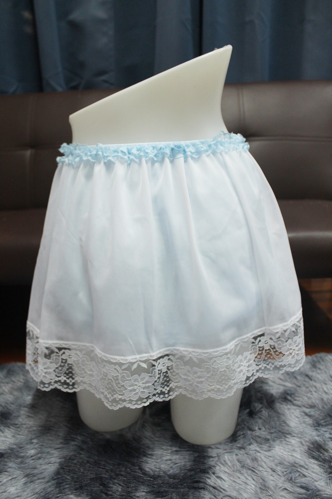 #A103 2XL/ElasticW.24-44″ 2in1 Blue Nylon Full Brief + White Half Slip 15″